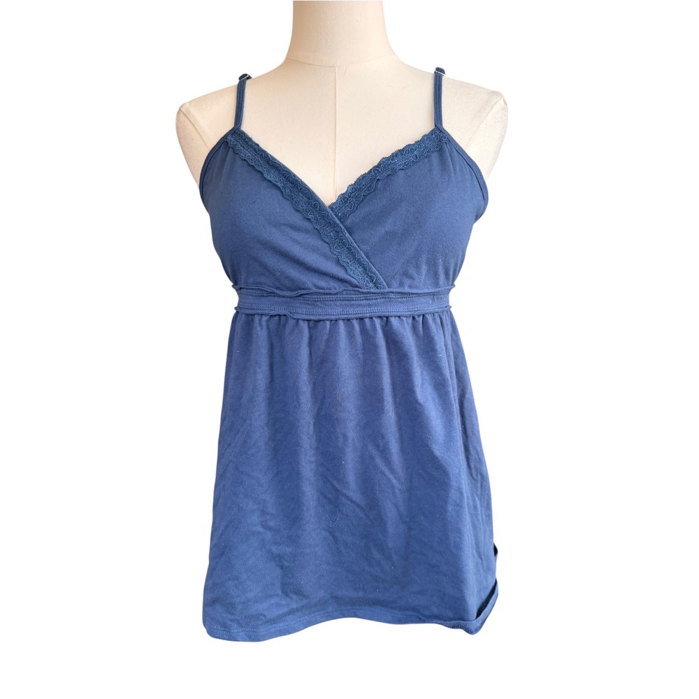 No Boundaries Blue Lace Trim Empire Waist Cami Top Size L 12-14 Tie Back